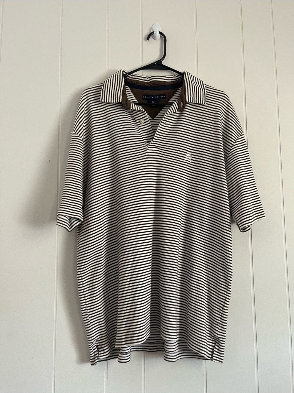 Tommy Hilfiger Men's Brown & White Striped Polo Shirt